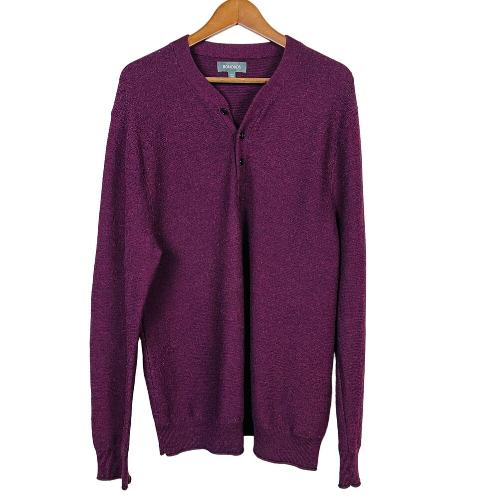 Bonobos Button Collar Pullover Knit Academic Eggplant - XXL
